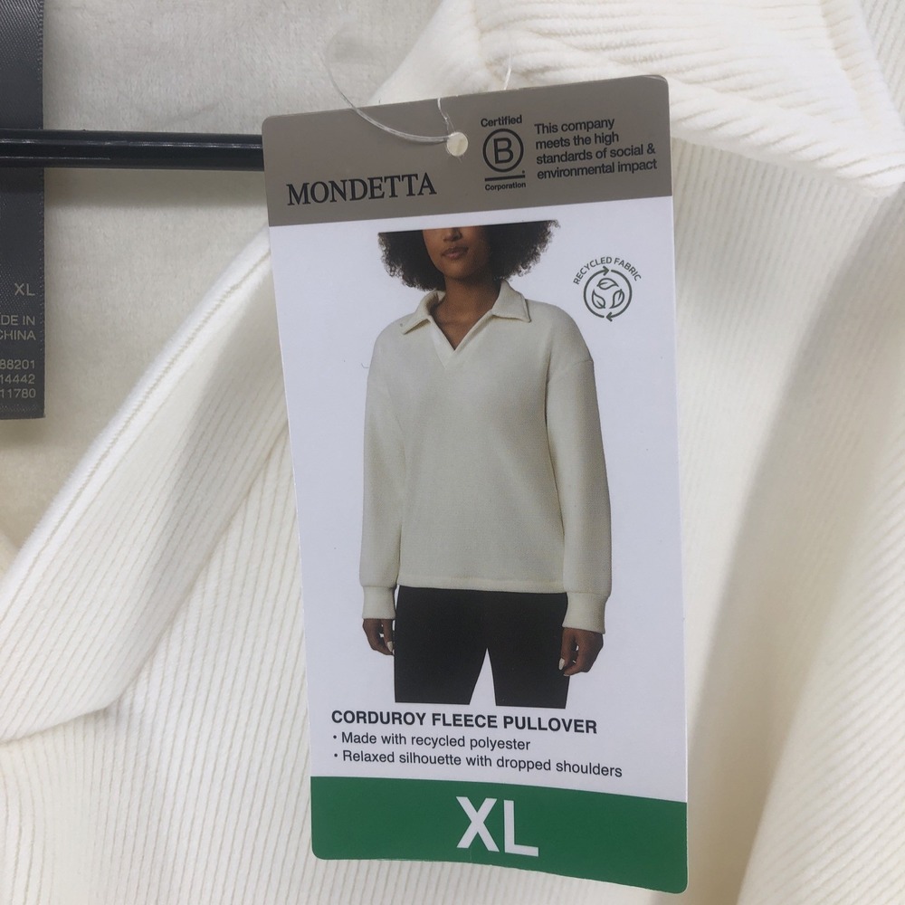 New Mondetta Women Corduroy Soft  Fleece Pullover Cream Ivory XL Extra Large